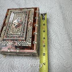 Antique Tortoiseshell Anglo-indian Vizagapatam Trinket Blue Velvet Mirror Box