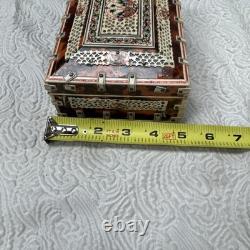 Antique Tortoiseshell Anglo-indian Vizagapatam Trinket Blue Velvet Mirror Box