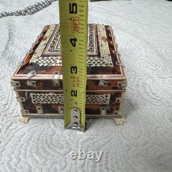 Antique Tortoiseshell Anglo-indian Vizagapatam Trinket Blue Velvet Mirror Box