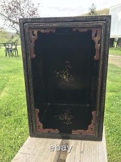 Antique Unique Oriental Shadow Box Wood Duo Box Stunning Black Ornate
