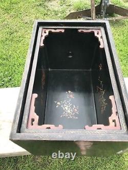 Antique Unique Oriental Shadow Box Wood Duo Box Stunning Black Ornate