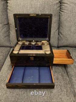 Antique Victorian Coromandel Traveling Vanity Box Brass Inlay Secret Doors