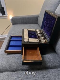 Antique Victorian Coromandel Traveling Vanity Box Brass Inlay Secret Doors