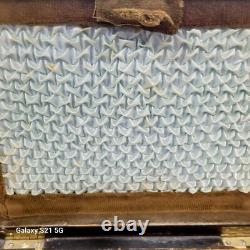 Antique Victorian Coromandel Wood Jewelry Box w Turquoise Blue Glass Jewels