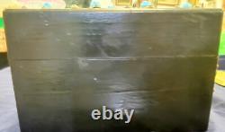 Antique Victorian Coromandel Wood Jewelry Box w Turquoise Blue Glass Jewels