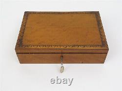 Antique Victorian Work Box Trinket Box with Key & Compartments 12 x 8 x 3.25