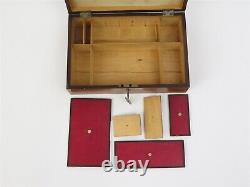 Antique Victorian Work Box Trinket Box with Key & Compartments 12 x 8 x 3.25