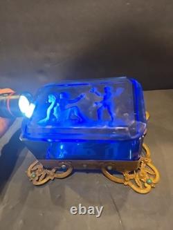Antique Victorian cobalt glass box with bronze trim & turquoise accents (4)