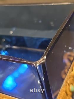 Antique Victorian cobalt glass box with bronze trim & turquoise accents (4)