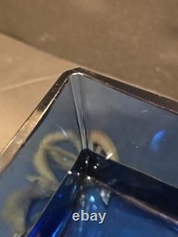 Antique Victorian cobalt glass box with bronze trim & turquoise accents (4)