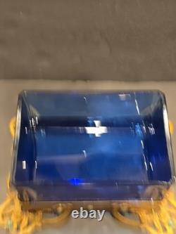 Antique Victorian cobalt glass box with bronze trim & turquoise accents (4)