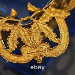 Antique Victorian cobalt glass box with bronze trim & turquoise accents (4)