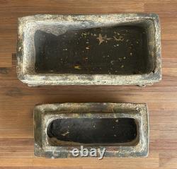 Antique Vintage Ancient Ceramic Clay Greek Key Decorated Casket Box Metal Stand