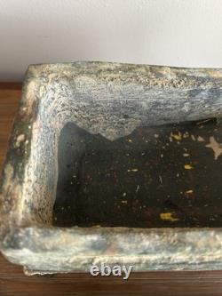 Antique Vintage Ancient Ceramic Clay Greek Key Decorated Casket Box Metal Stand