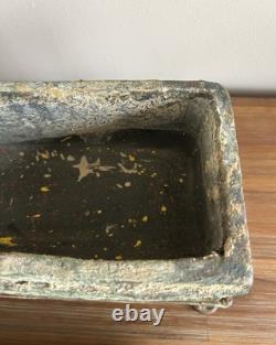 Antique Vintage Ancient Ceramic Clay Greek Key Decorated Casket Box Metal Stand
