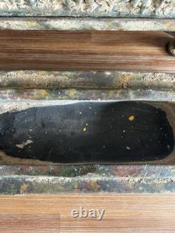 Antique Vintage Ancient Ceramic Clay Greek Key Decorated Casket Box Metal Stand