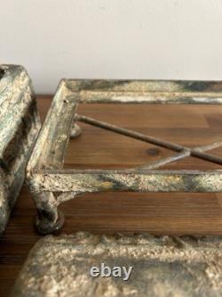 Antique Vintage Ancient Ceramic Clay Greek Key Decorated Casket Box Metal Stand