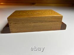 Antique Vintage Art Deco Playing Card Box Case Ornate QUILTED MAPLE Wood Wooden