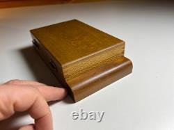 Antique Vintage Art Deco Playing Card Box Case Ornate QUILTED MAPLE Wood Wooden