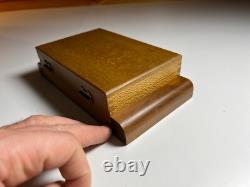 Antique Vintage Art Deco Playing Card Box Case Ornate QUILTED MAPLE Wood Wooden