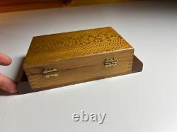 Antique Vintage Art Deco Playing Card Box Case Ornate QUILTED MAPLE Wood Wooden