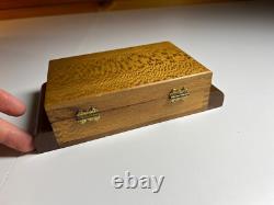 Antique Vintage Art Deco Playing Card Box Case Ornate QUILTED MAPLE Wood Wooden