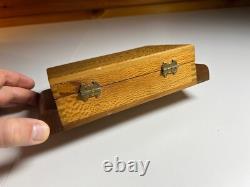 Antique Vintage Art Deco Playing Card Box Case Ornate QUILTED MAPLE Wood Wooden