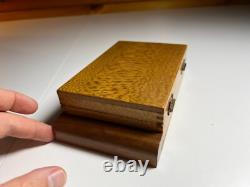 Antique Vintage Art Deco Playing Card Box Case Ornate QUILTED MAPLE Wood Wooden