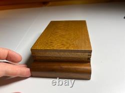 Antique Vintage Art Deco Playing Card Box Case Ornate QUILTED MAPLE Wood Wooden