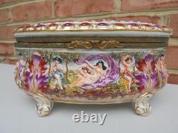 Antique Vintage Capodimonte Italy Lg Footed Hinged Box Jewelry Casket 8 1/4