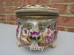 Antique Vintage Capodimonte Italy Lg Footed Hinged Box Jewelry Casket 8 1/4