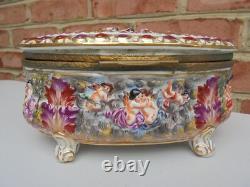 Antique Vintage Capodimonte Italy Lg Footed Hinged Box Jewelry Casket 8 1/4