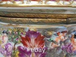 Antique Vintage Capodimonte Italy Lg Footed Hinged Box Jewelry Casket 8 1/4