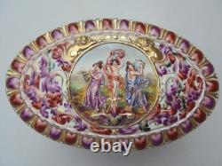 Antique Vintage Capodimonte Italy Lg Footed Hinged Box Jewelry Casket 8 1/4