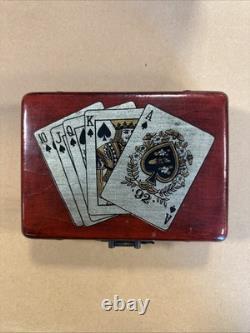 Antique Vintage Chinese RED Lacquer Wood Playing Card Box GREAT CONDITION