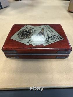 Antique Vintage Chinese RED Lacquer Wood Playing Card Box GREAT CONDITION