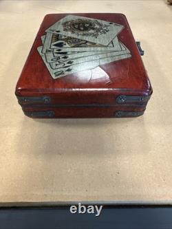 Antique Vintage Chinese RED Lacquer Wood Playing Card Box GREAT CONDITION