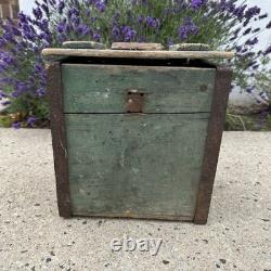 Antique Vintage Dairy Wooden Milk Delivery Box Green