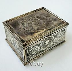 Antique Vintage French Trincket Box Engraved Silver Plated Meissonier & Bottini