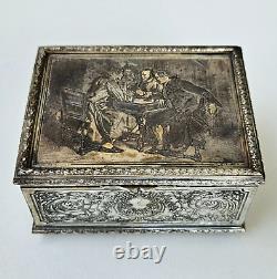 Antique Vintage French Trincket Box Engraved Silver Plated Meissonier & Bottini