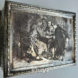 Antique Vintage French Trincket Box Engraved Silver Plated Meissonier & Bottini