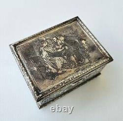 Antique Vintage French Trincket Box Engraved Silver Plated Meissonier & Bottini