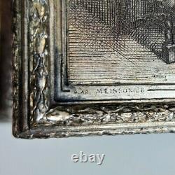 Antique Vintage French Trincket Box Engraved Silver Plated Meissonier & Bottini