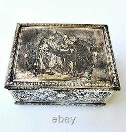 Antique Vintage French Trincket Box Engraved Silver Plated Meissonier & Bottini