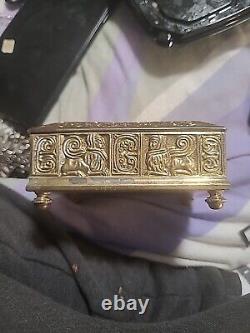 Antique Vintage JB. 2579. (Jennings Brothers) brass Jewelry box facing Eagles