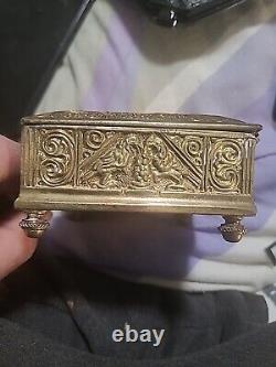 Antique Vintage JB. 2579. (Jennings Brothers) brass Jewelry box facing Eagles