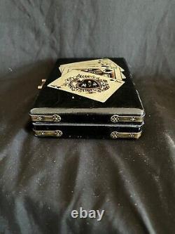 Antique Vintage Japan Black Lacquer Wood Playing Card Queen King Box Hinged
