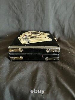 Antique Vintage Japan Black Lacquer Wood Playing Card Queen King Box Hinged