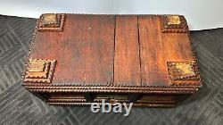 Antique Vintage Tramp Art Wooden Box 1880-s