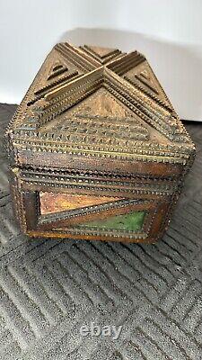 Antique Vintage Tramp Art Wooden Box 1880-s